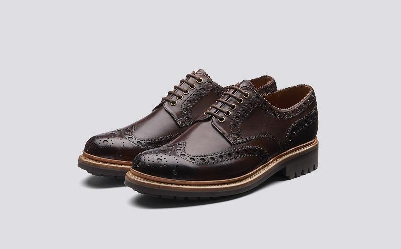 Grenson Archie Mens Gibson Brogue - Brown Hand Painted Calf Leather with a Commando Sole MZ1867